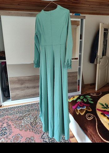 Bohem Tarz Uzun Turkuaz İşlemeli Elbise - Görsel 3