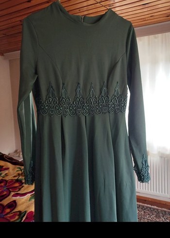 Bohem Tarz Uzun Turkuaz İşlemeli Elbise - Görsel 2