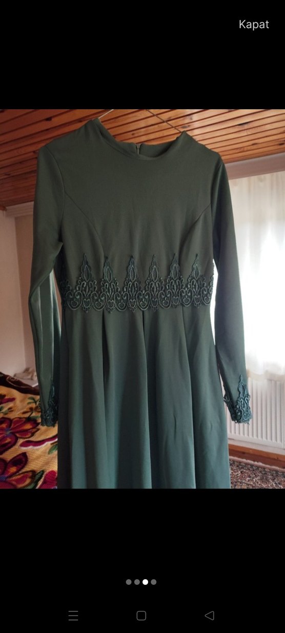 Bohem Tarz Uzun Turkuaz İşlemeli Elbise - Görsel 2