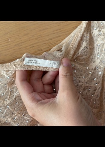 Zara Zara taşlı Bej Kadın Triko Midi Etek