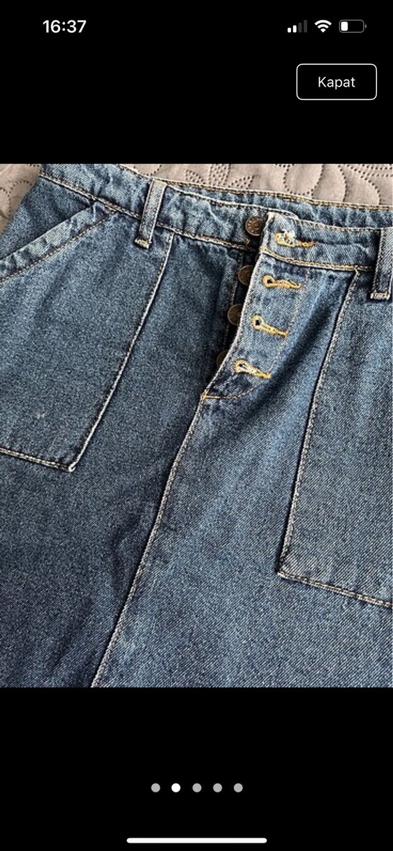 Düğmeli Mavi Denim Mini Etek - Görsel 2