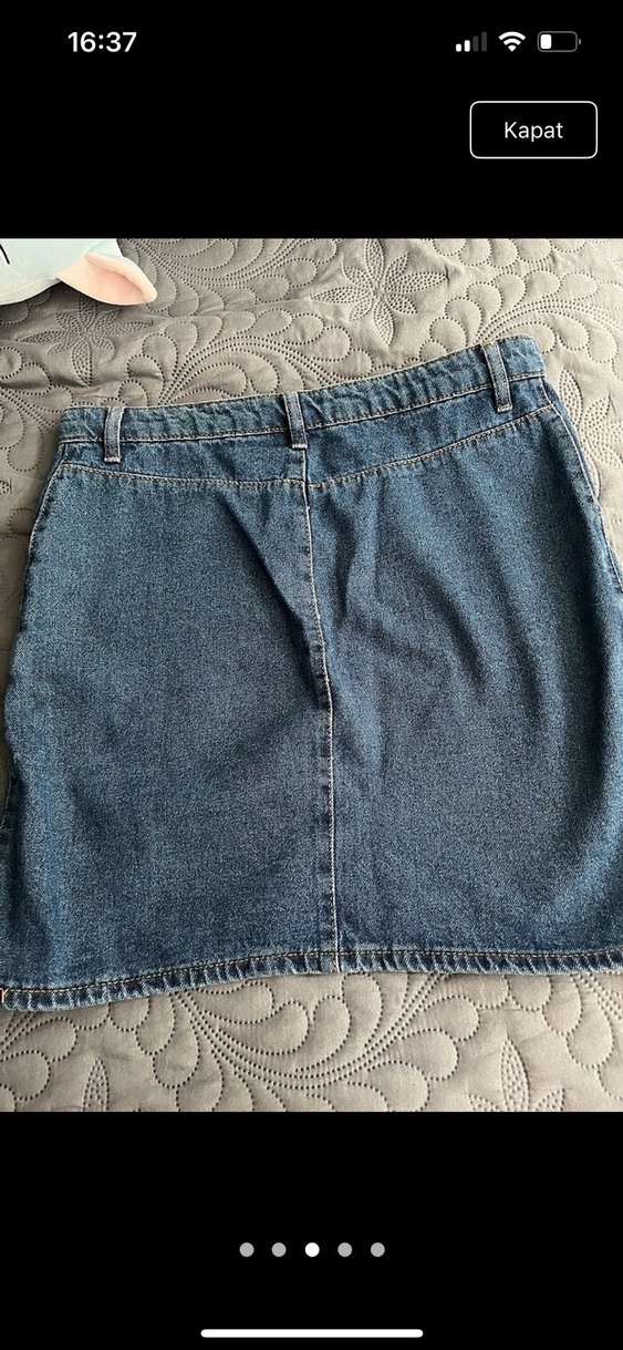 Düğmeli Mavi Denim Mini Etek - Görsel 3