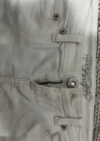 Beyaz vintage parıltılı mini kot etek - Görsel 2