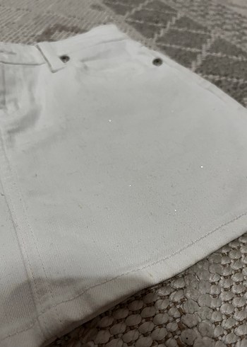 Beyaz vintage parıltılı mini kot etek - Görsel 4