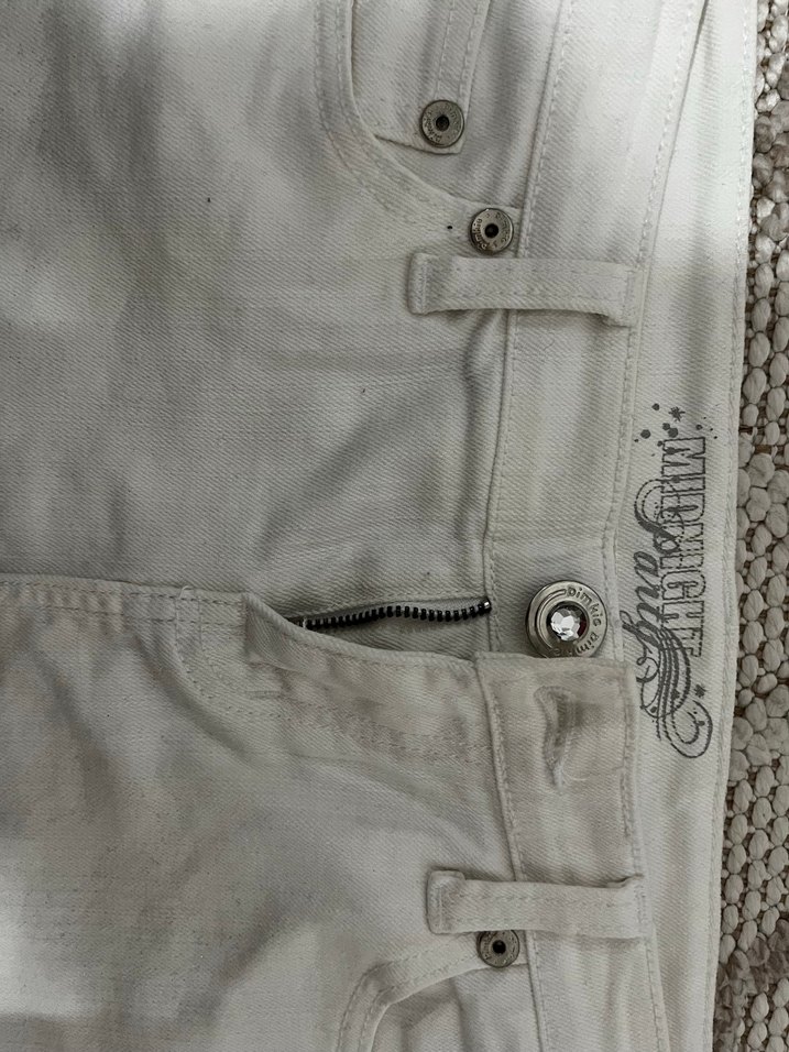 Beyaz vintage parıltılı mini kot etek - Görsel 2