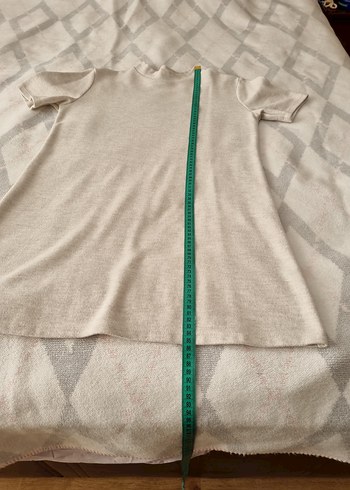 Bej Kısa Kollu Yüksek Yakalı Triko Elbise - Görsel 4