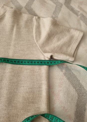 Bej Kısa Kollu Yüksek Yakalı Triko Elbise - Görsel 3