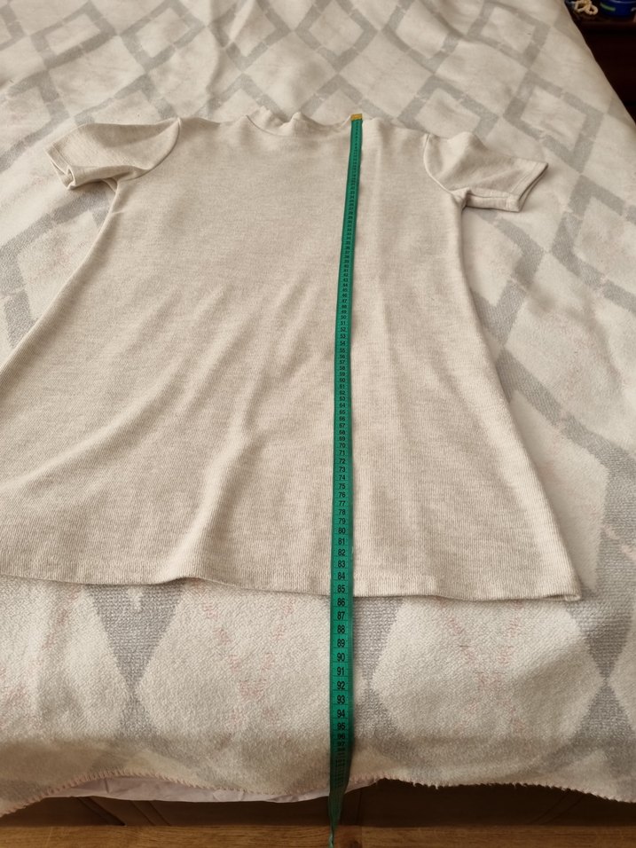 Bej  Kısa Kollu Yüksek Yakalı Triko Elbise - Görsel 4