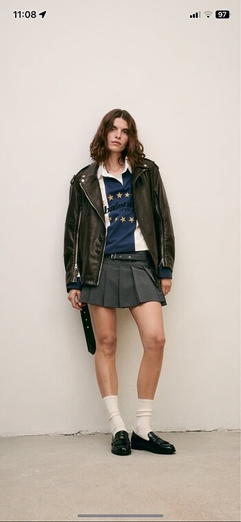 Zara oversize suni deri biker ceket
