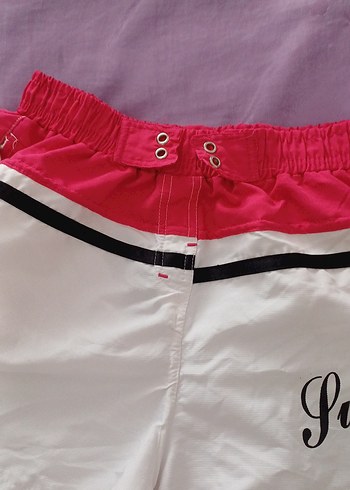 42 Beden Düğmeli Pembe-Beyaz Mini Şort