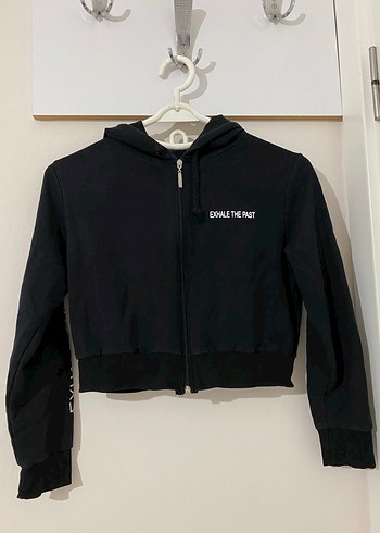 l Beden Siyah Fermuarlı Sweatshirt