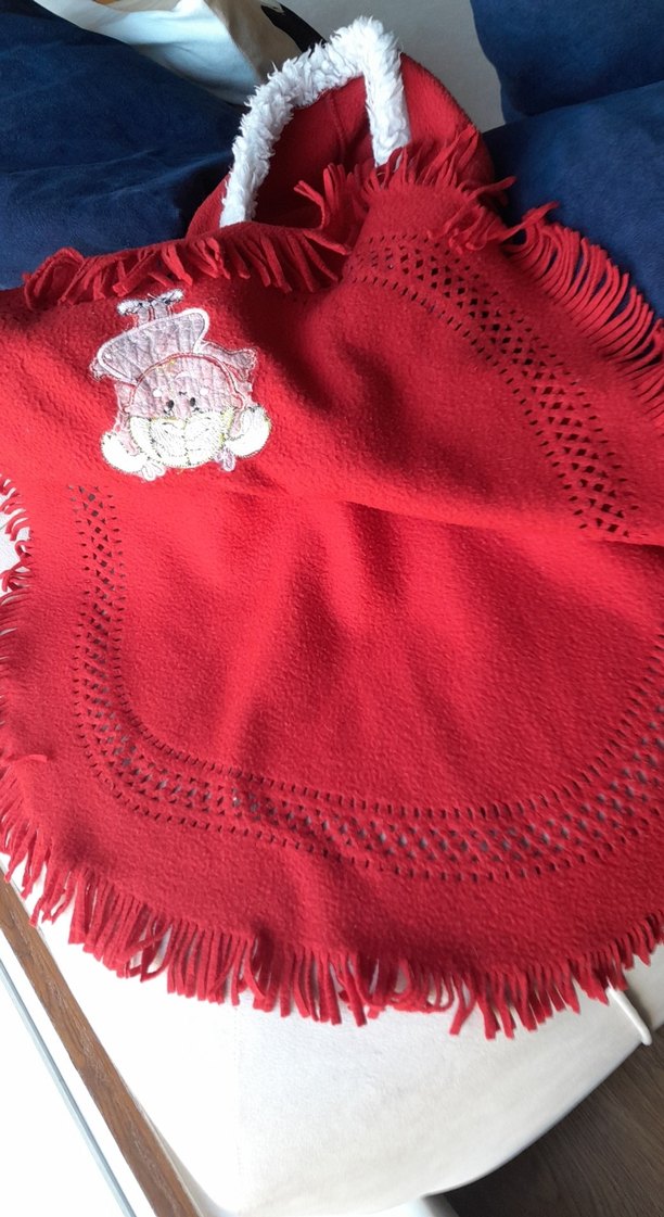 Kapüşonlu Kız Çocuk Kırmızı Ponço - Görsel 4