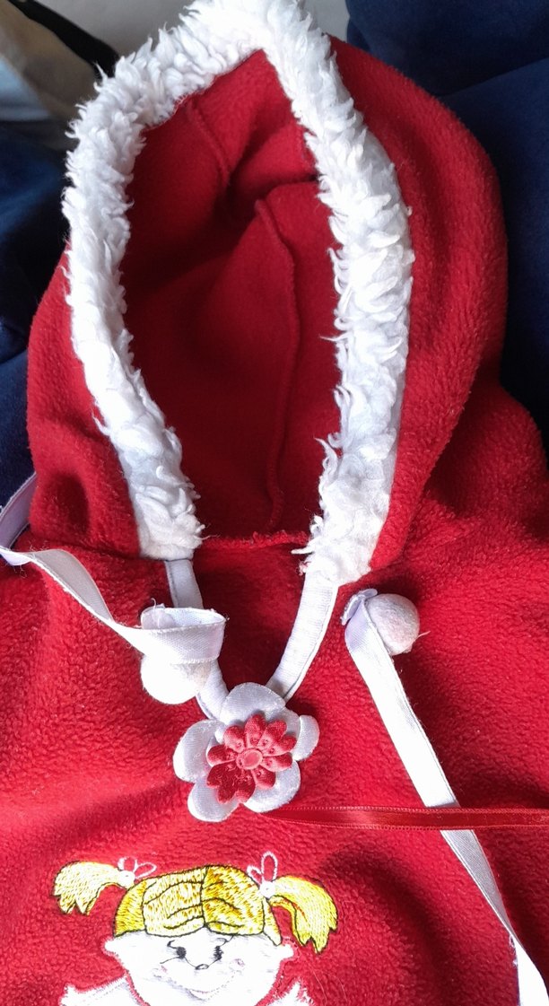 Kapüşonlu Kız Çocuk Kırmızı Ponço - Görsel 3