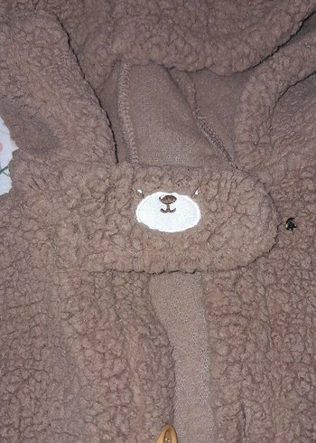 Kiz-Erkek Çocuk Kahverengi Peluş Kapüşonlu Ceket - Görsel 3