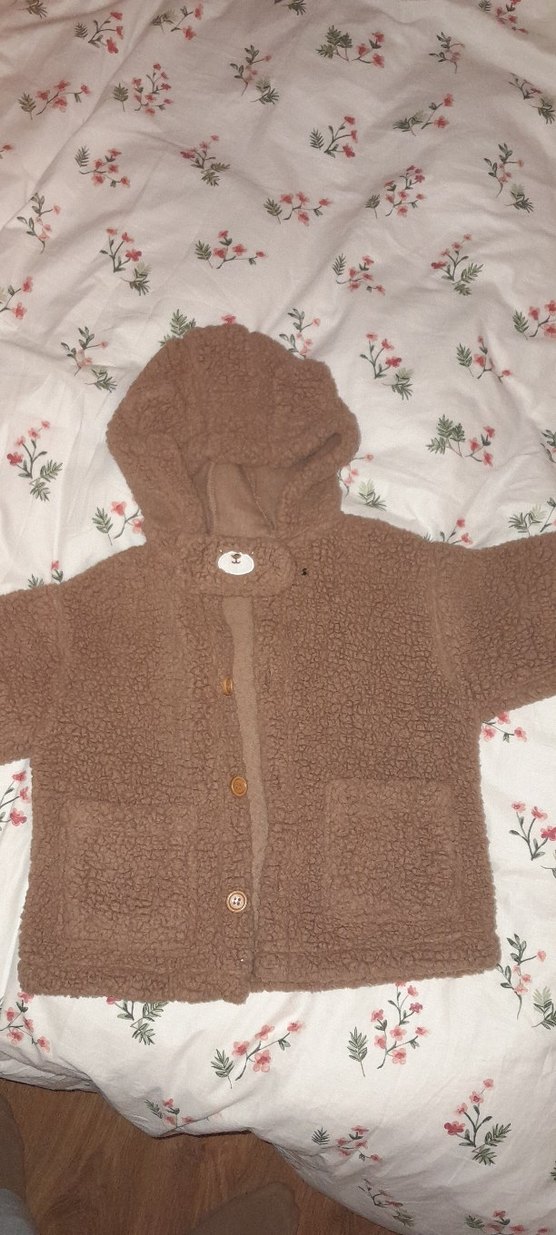 Kiz-Erkek Çocuk Kahverengi Peluş Kapüşonlu Ceket - Görsel 2