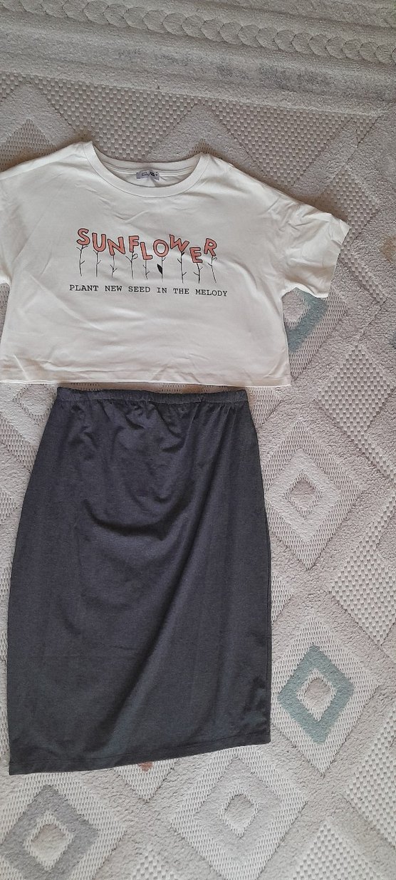 Gri Midi Hamile Etek crop takimi - Görsel 4