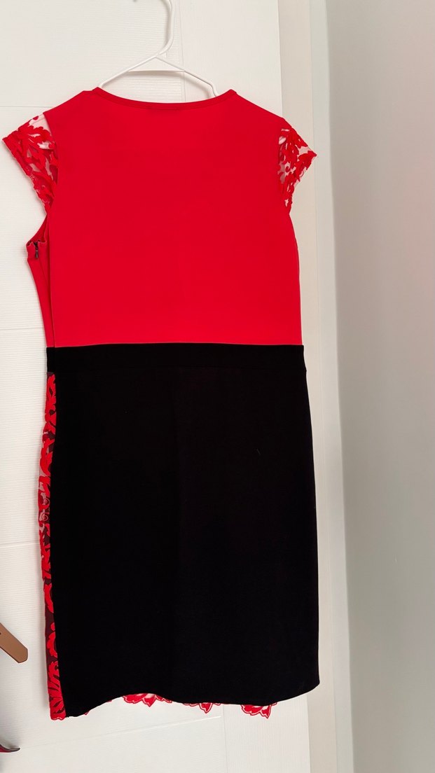 Kırmızı Dantelli Midi elbise - Görsel 4