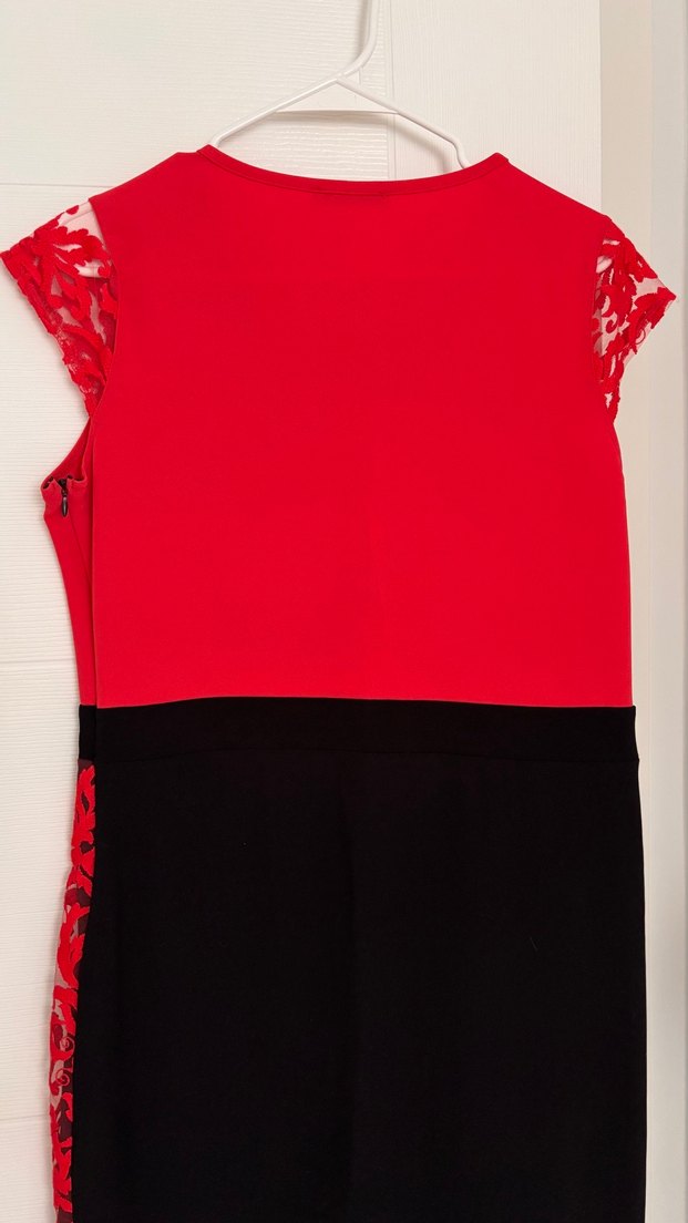 Kırmızı Dantelli Midi elbise - Görsel 3