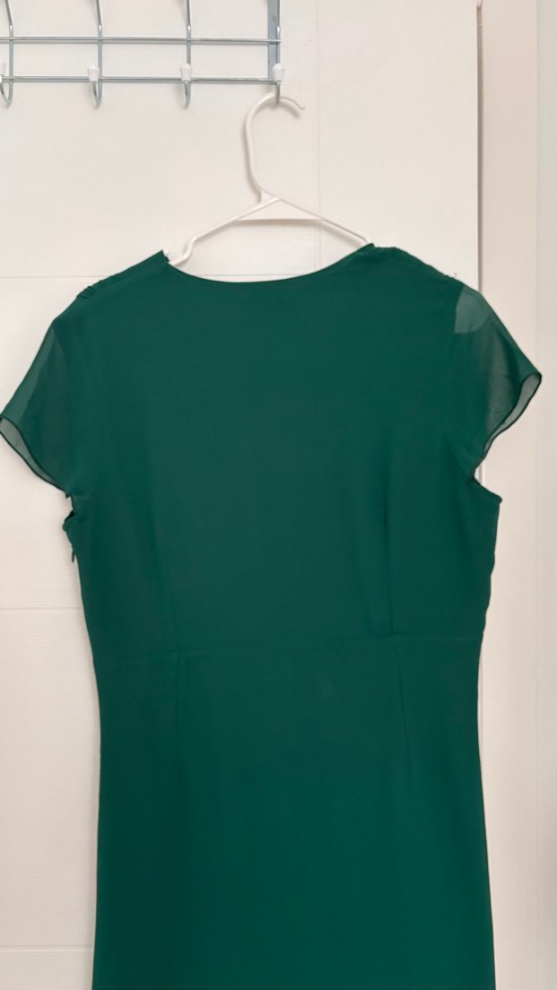 Drapeli V Yakalı Yeşil Uzun Abiye Elbise - Görsel 5