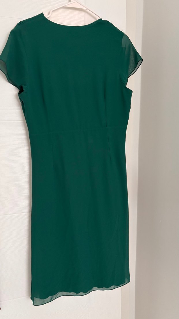 Drapeli V Yakalı Yeşil Uzun Abiye Elbise - Görsel 4