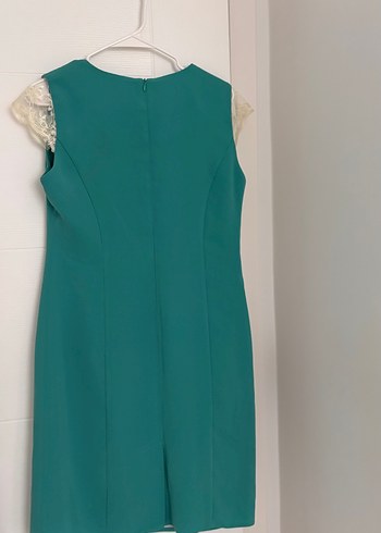 Dantel Detaylı Turkuaz Uzun Elbise - Görsel 3