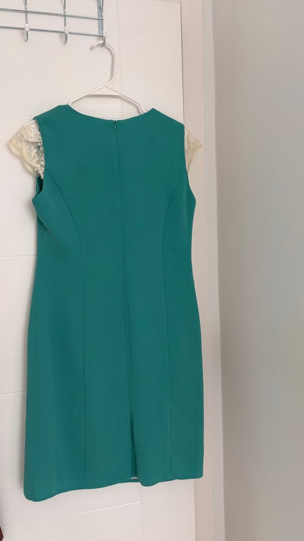 Dantel Detaylı Turkuaz Uzun Elbise - Görsel 3