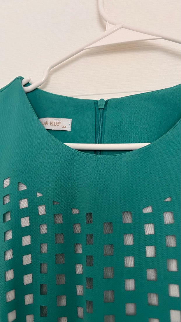 Dantel Detaylı Turkuaz Uzun Elbise - Görsel 4