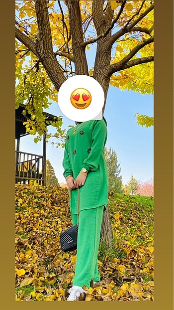Yeşil ayrobin kumaş takım ve taşı pantolon