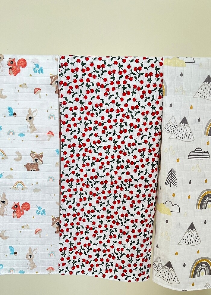 3 adet muslin kumaş bebek battaniyesi set 90*90 cm - Görsel 2