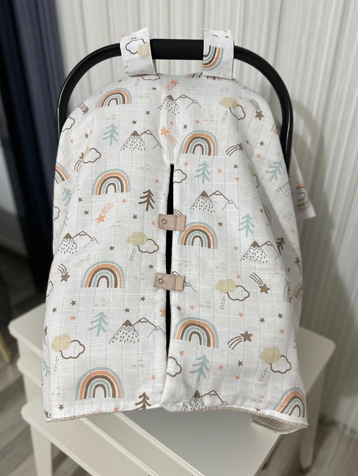 Çift taraflı müslin ve örgü pike puset örtüsü bebek - Görsel 3