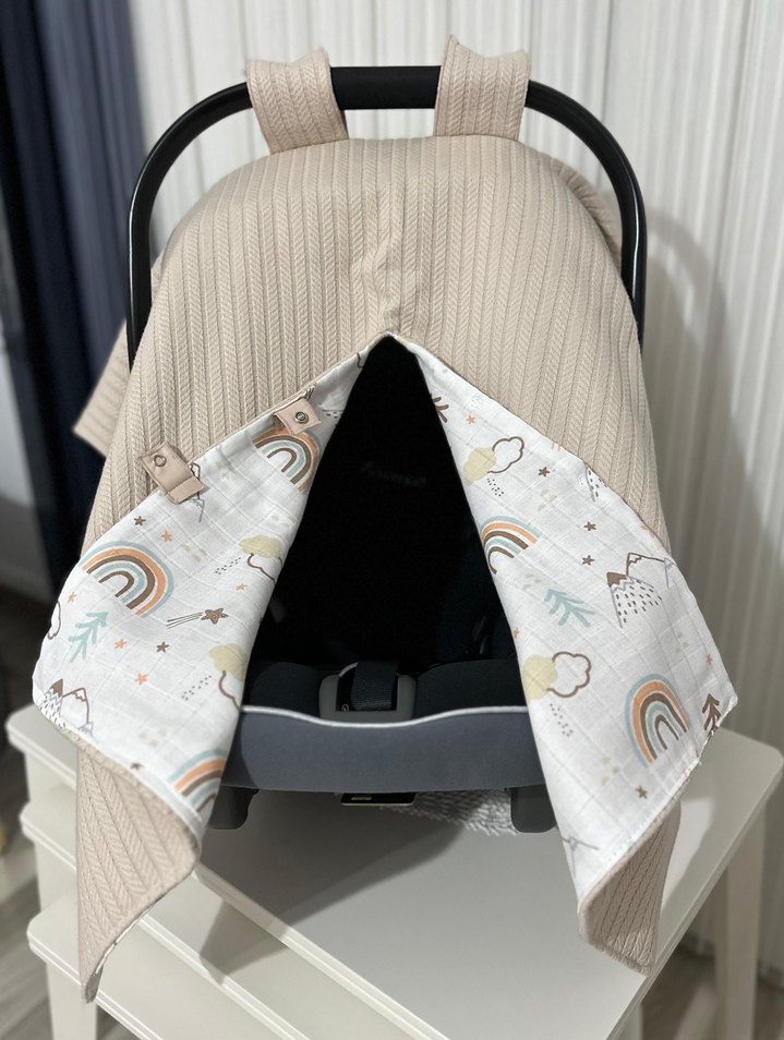 Çift taraflı müslin ve örgü pike puset örtüsü bebek - Görsel 2