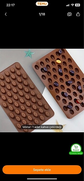55 Çukurlu Mini Kahve Fasulyesi Silikon Çikolata Kalıpları, Şeke