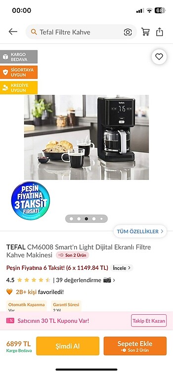 Tefal Filtre kahve makinesi