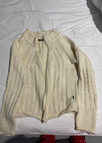 Loft Kadın Beyaz Örgü Yüksek Yaka Hırka