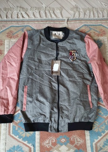 Burberry Gri-pembe fermuarlı kadın bomber ceket