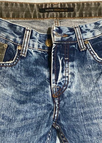 DENIM REPUBLIC Düğmeli Batik Desenli Mavi Erkek Jean