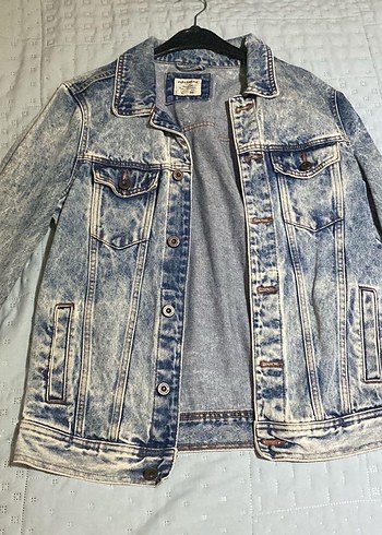 Gri Mavi Batik Desenli Erkek Denim Ceket