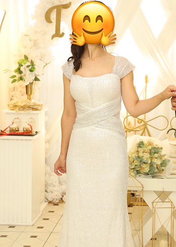 Beyaz Drapeli Uzun Abiye Elbise - Görsel 2