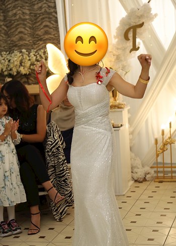 Beyaz Drapeli Uzun Abiye Elbise - Görsel 3