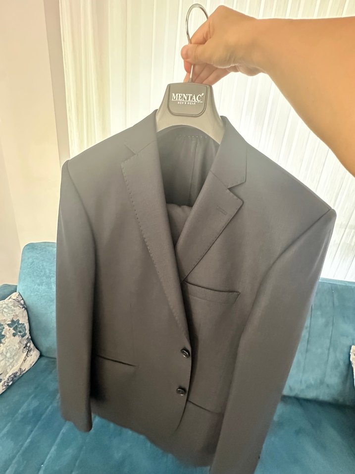 Gri Takım Elbise - Yün ve Asetat Kumaş - Görsel 5