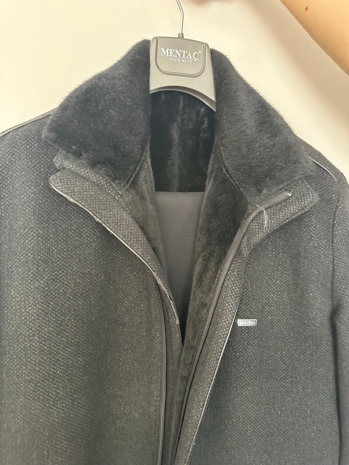 Gri Kürklü Erkek Midi Kaban - Görsel 3