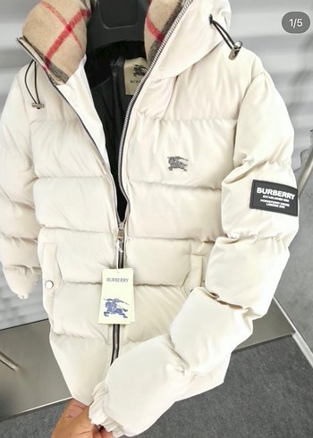 Burberry Ekose Kapusonlu Ekru Sisme Mont