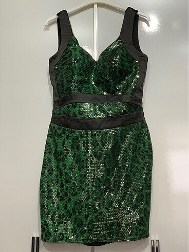 Yeşil leopar payet elbise