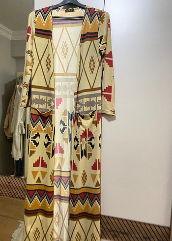 Uzun Etnik Desenli Bohem Kadın Kimono
