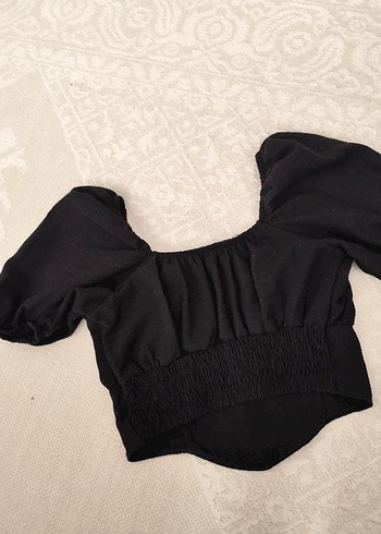 Diğer Kadın Siyah Kısa Kollu crop Bluz