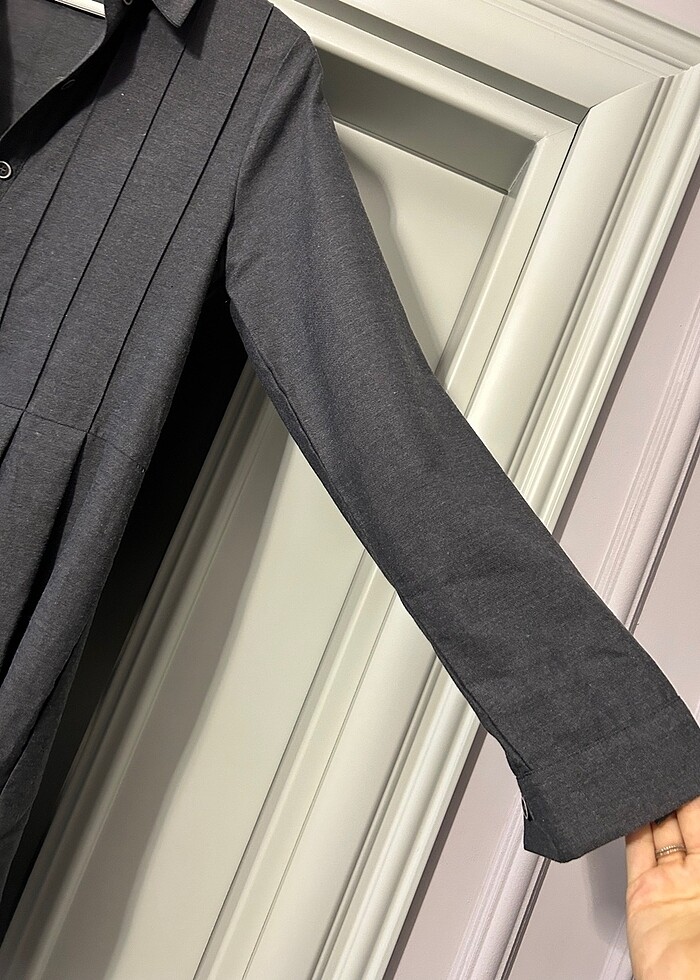 Gri gömlek elbise - Görsel 4