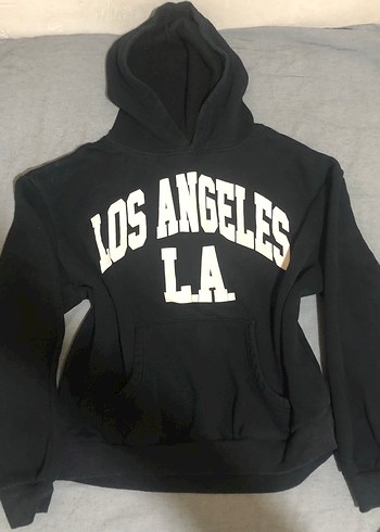 Siyah Kapüşonlu Los Angeles Baskılı Sweatshirt