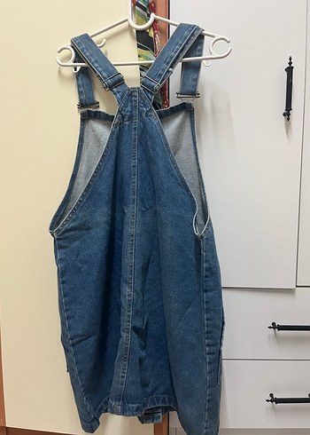 Mavi Düğmeli Kadın Midi Kot Salopet - Görsel 2