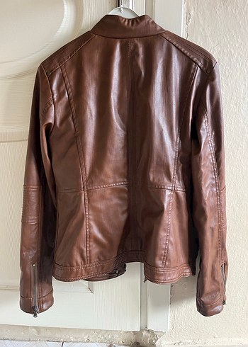 Kahverengi Deri Kadın Biker Ceket - Görsel 2
