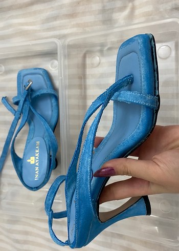 Mavi Bağcıklı İnce Topuklu Kadın Sandalet - Görsel 4